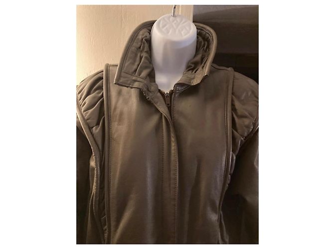 Autre Marque Brown Leather Jacket and Trousers Two-Piece Set Khaki Taupe - view 3