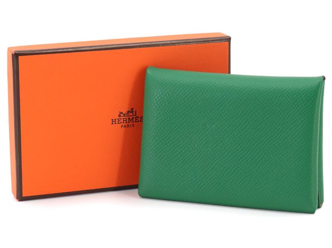 Hermès Tarjetero Hermes Calvi Duo Verso Verde Amarillo - vista 2