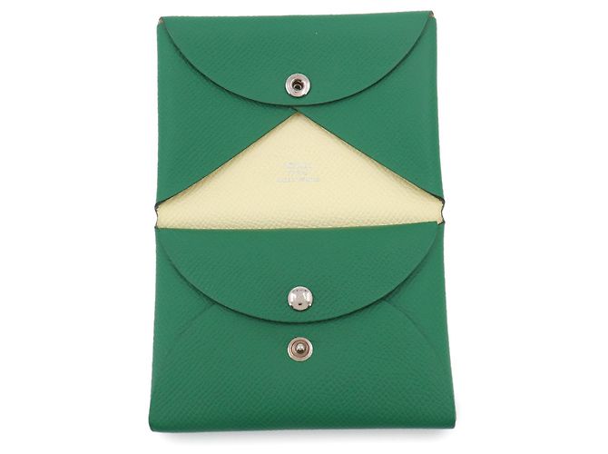 Hermès Tarjetero Hermes Calvi Duo Verso Verde Amarillo - vista 6