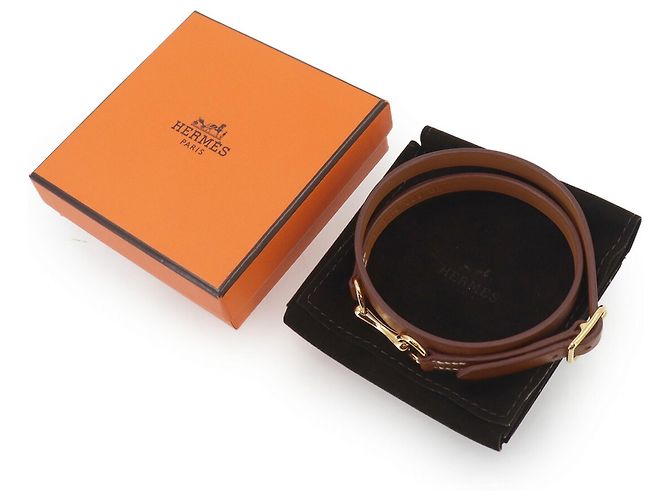 Bracciale Hermès Triple Tour in pelle marrone - vista 2