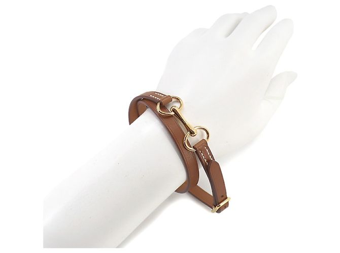 Bracciale Hermès Triple Tour in pelle marrone - vista 6