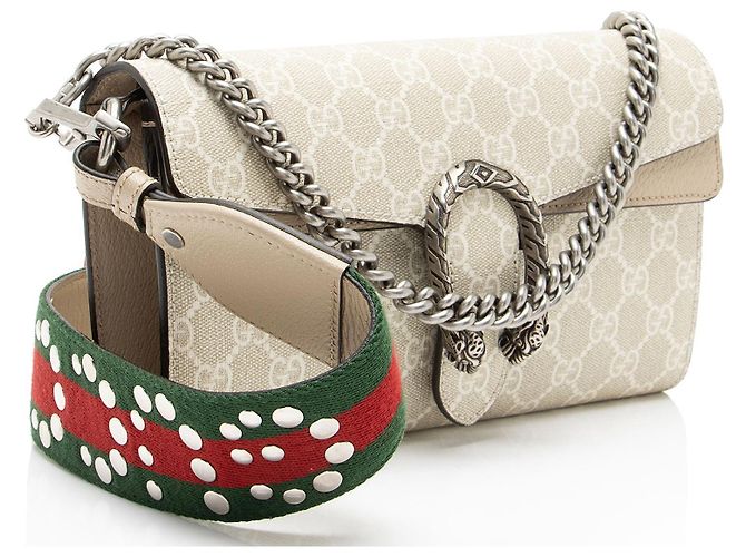 Borsa Gucci GG Supreme Web Dionysus E/W piccola con patta Marrone Beige - vista 2