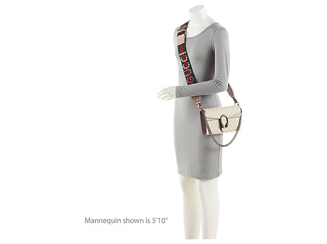 Borsa Gucci GG Supreme Web Dionysus E/W piccola con patta Marrone Beige - vista 5