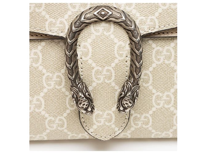Borsa Gucci GG Supreme Web Dionysus E/W piccola con patta Marrone Beige - vista 9