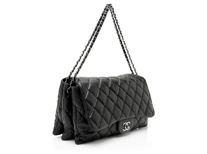Gabrielle Borsa Chanel Lambskin 3 Accordion Maxi Flap Nero - vista 2