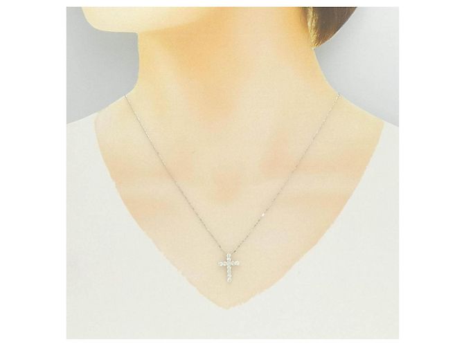 Autre Marque Collana a Croce con Diamanti Pt900 Pt850 Argento - vista 6