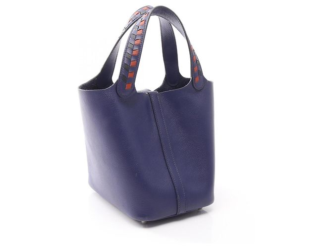 Hermès Borsa Hermes Picotin Lock PM Tressage Marrone Nero Blu navy - vista 2