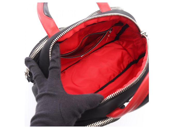 Prada Triangle Logo 2-Way Handtasche Schwarz Rot - Ansicht 3