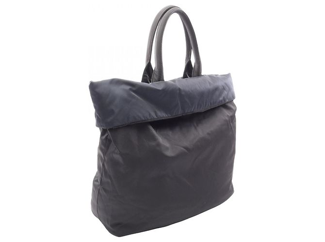 Prada TESSUTO DOUBLE Reversible Tote Bag Schwarz Marineblau - Ansicht 2