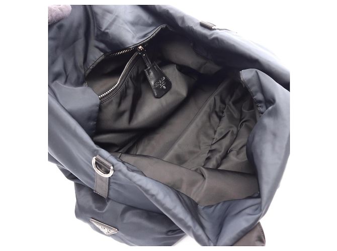 Prada TESSUTO DOUBLE Reversible Tote Bag Schwarz Marineblau - Ansicht 3