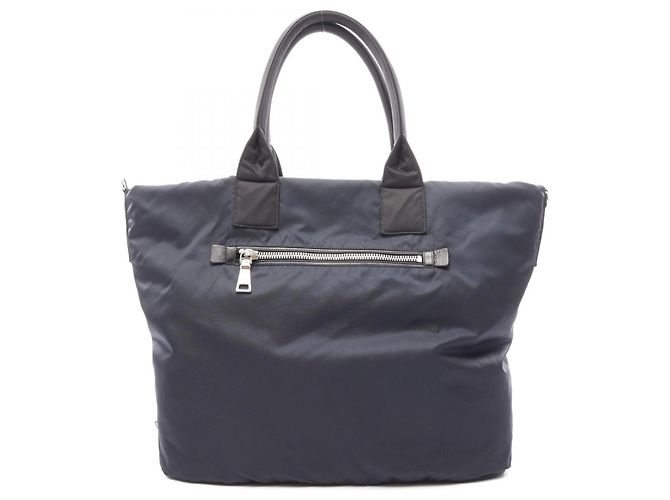 Prada TESSUTO DOUBLE Reversible Tote Bag Schwarz Marineblau - Ansicht 6