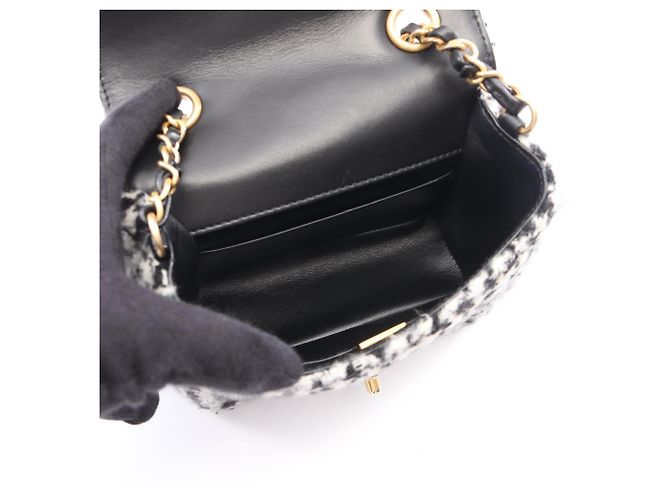 Borsa a Spalla Chanel Matelassé Houndstooth Nero Bianco - vista 3