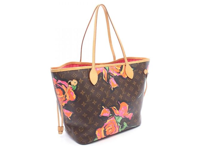Borsa Tote Louis Vuitton Neverfull MM Marrone Rosa Multicolore Monogramma - vista 2