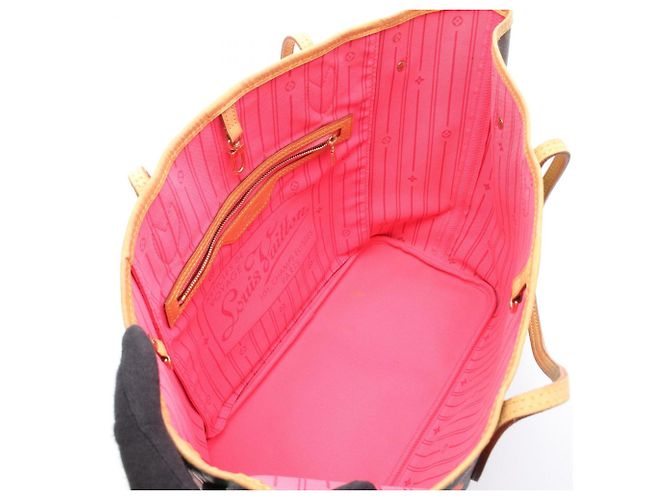 Borsa Tote Louis Vuitton Neverfull MM Marrone Rosa Multicolore Monogramma - vista 3