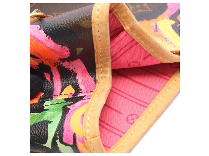 Borsa Tote Louis Vuitton Neverfull MM Marrone Rosa Multicolore Monogramma - vista 8