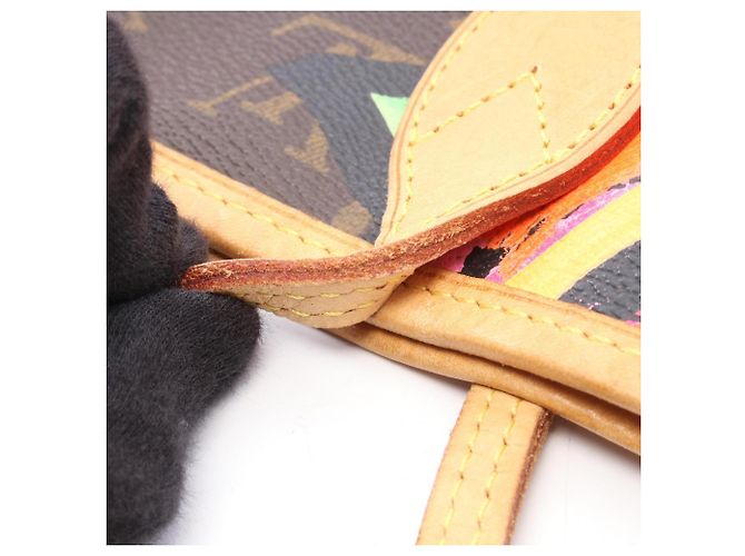 Borsa Tote Louis Vuitton Neverfull MM Marrone Rosa Multicolore Monogramma - vista 9