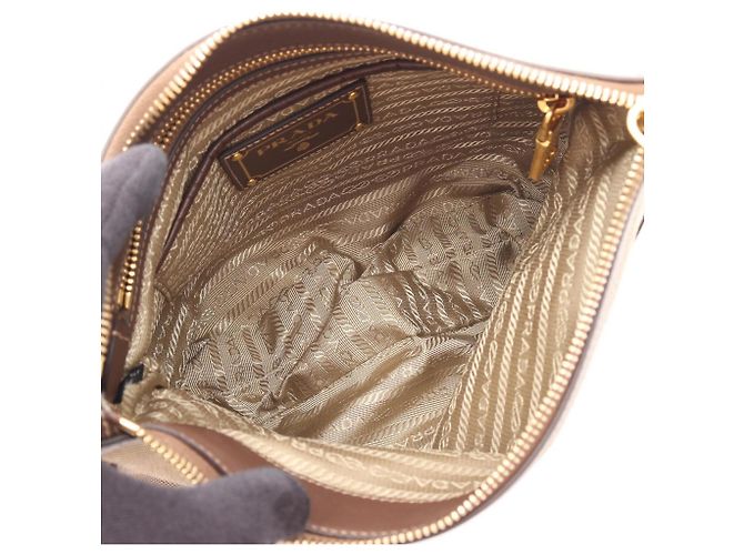 Borsa a tracolla in jacquard con logo Prada Marrone Beige - vista 3