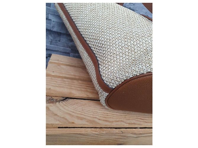 Borsa a tracolla Louis Vuitton Saint Jacques in pelle e rafia Marrone Paglia - vista 10
