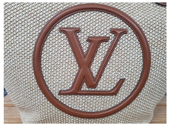 Borsa a tracolla Louis Vuitton Saint Jacques in pelle e rafia Marrone Paglia - vista 18