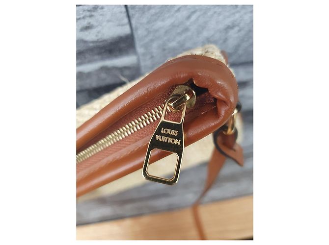 Borsa a tracolla Louis Vuitton Saint Jacques in pelle e rafia Marrone Paglia - vista 3