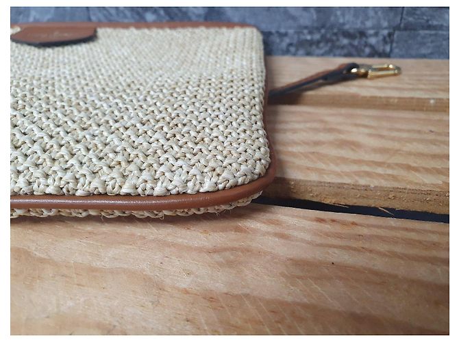 Borsa a tracolla Louis Vuitton Saint Jacques in pelle e rafia Marrone Paglia - vista 5