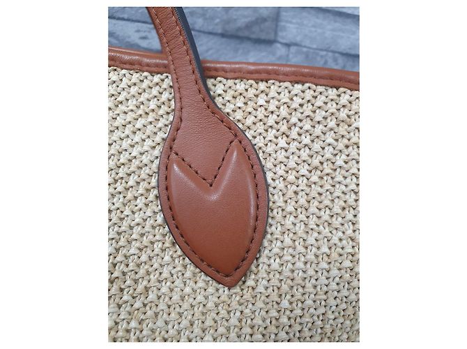 Borsa a tracolla Louis Vuitton Saint Jacques in pelle e rafia Marrone Paglia - vista 7
