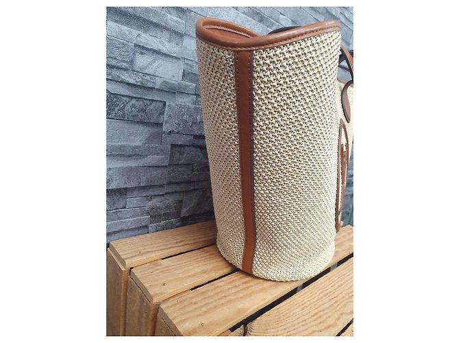 Borsa a tracolla Louis Vuitton Saint Jacques in pelle e rafia Marrone Paglia - vista 8