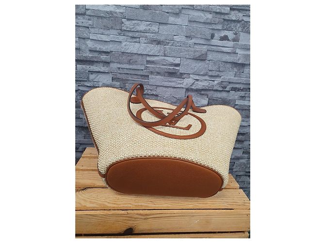 Borsa a tracolla Louis Vuitton Saint Jacques in pelle e rafia Marrone Paglia - vista 9