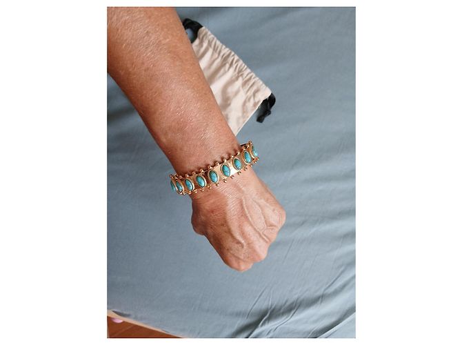 Hipanema Bracciale a cerchio in metallo dorato e turchese D'oro - vista 3
