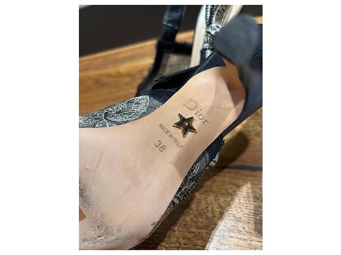 Décolleté J'Adior Slingback Dior in pizzo nero Grigio - vista 3