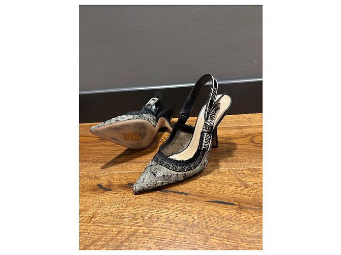 Décolleté J'Adior Slingback Dior in pizzo nero Grigio - vista 7
