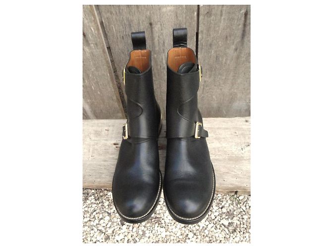 Botines Chloé de cuero negro con hebillas doradas - vista 3