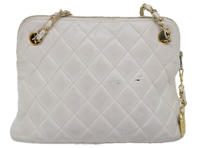 Chanel Vintage Zip Chain Matelassé Caviar Medium Bianco - vista 2