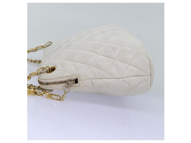 Chanel Vintage Zip Chain Matelassé Caviar Medium Bianco - vista 3