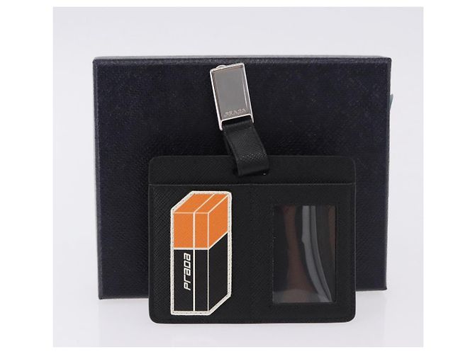 Saffiano PRADA Card Case Safiano leather Black Silver 2MC122 Auth BA14392A Silvery - view 12