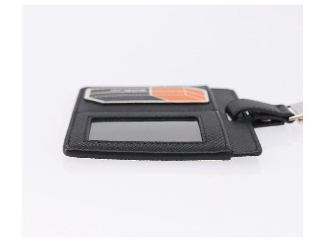 Saffiano PRADA Card Case Safiano leather Black Silver 2MC122 Auth BA14392A Silvery - view 3