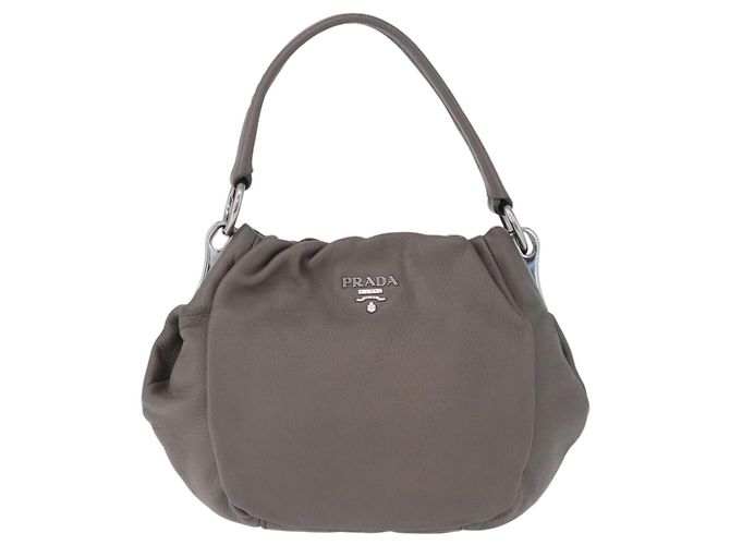 Bolso de hombro PRADA de cuero gris plata Auth 192752A Castaño - vista 13