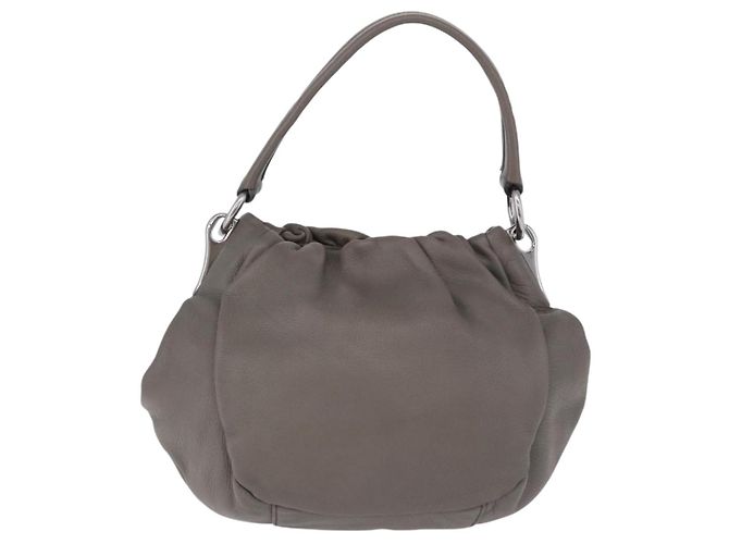 Bolso de hombro PRADA de cuero gris plata Auth 192752A Castaño - vista 2