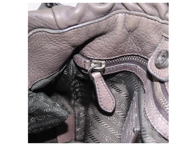 Bolso de hombro PRADA de cuero gris plata Auth 192752A Castaño - vista 22