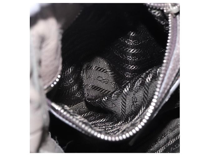 Bolso de hombro PRADA de cuero gris plata Auth 192752A Castaño - vista 23