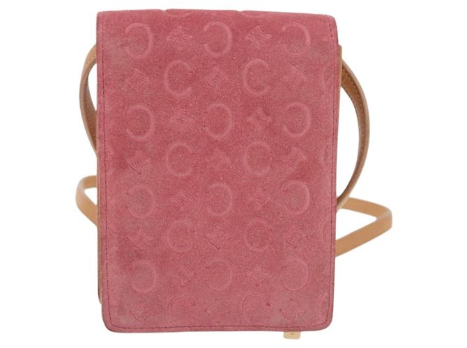 Céline Borsa a tracolla CELINE C Macadam in tela e scamosciato rosa e oro Auth 192028A D'oro - vista 13
