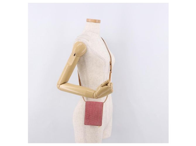 Céline Borsa a tracolla CELINE C Macadam in tela e scamosciato rosa e oro Auth 192028A D'oro - vista 22