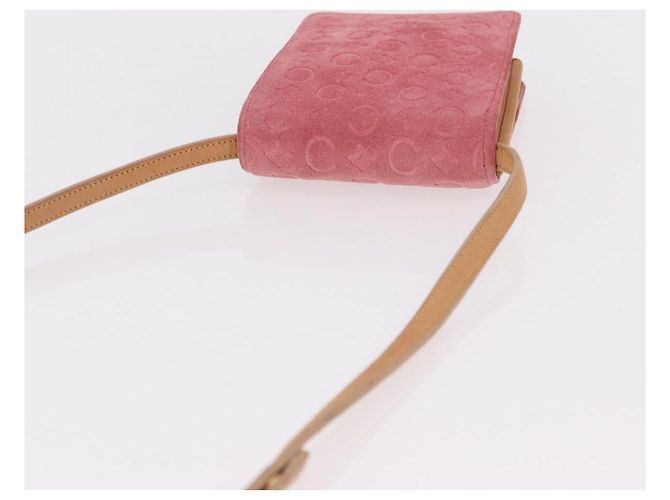 Céline Borsa a tracolla CELINE C Macadam in tela e scamosciato rosa e oro Auth 192028A D'oro - vista 6