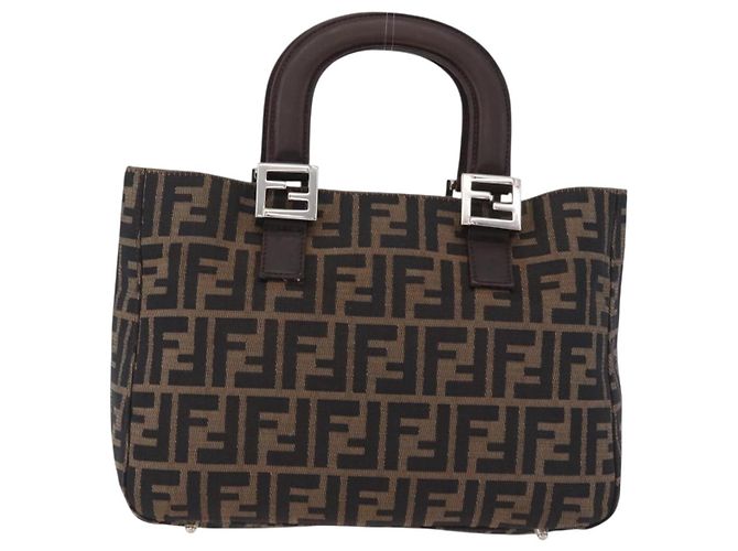 FENDI Zucca Canvas Handtasche Braun Silber Auth 192690A - Ansicht 2