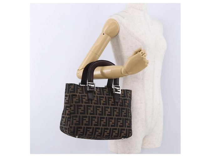 FENDI Zucca Canvas Handtasche Braun Silber Auth 192690A - Ansicht 22