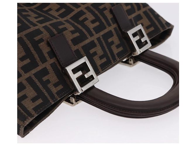 FENDI Zucca Canvas Handtasche Braun Silber Auth 192690A - Ansicht 6