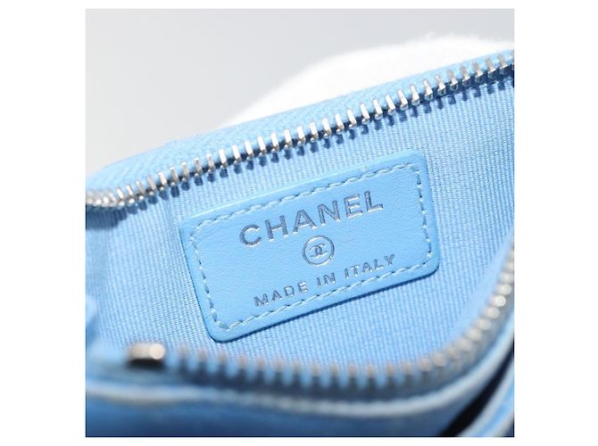 CHANEL Matelassé Münzbeutel aus Leder Hellblau Silber CC Authentisch 186603 - Ansicht 10
