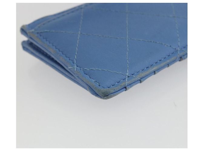 CHANEL Matelassé Münzbeutel aus Leder Hellblau Silber CC Authentisch 186603 - Ansicht 14
