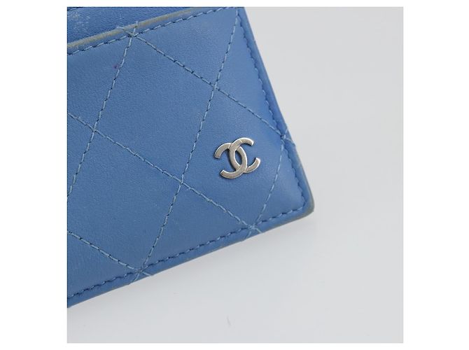 CHANEL Matelassé Münzbeutel aus Leder Hellblau Silber CC Authentisch 186603 - Ansicht 17