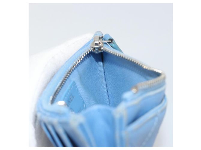 CHANEL Matelassé Münzbeutel aus Leder Hellblau Silber CC Authentisch 186603 - Ansicht 18